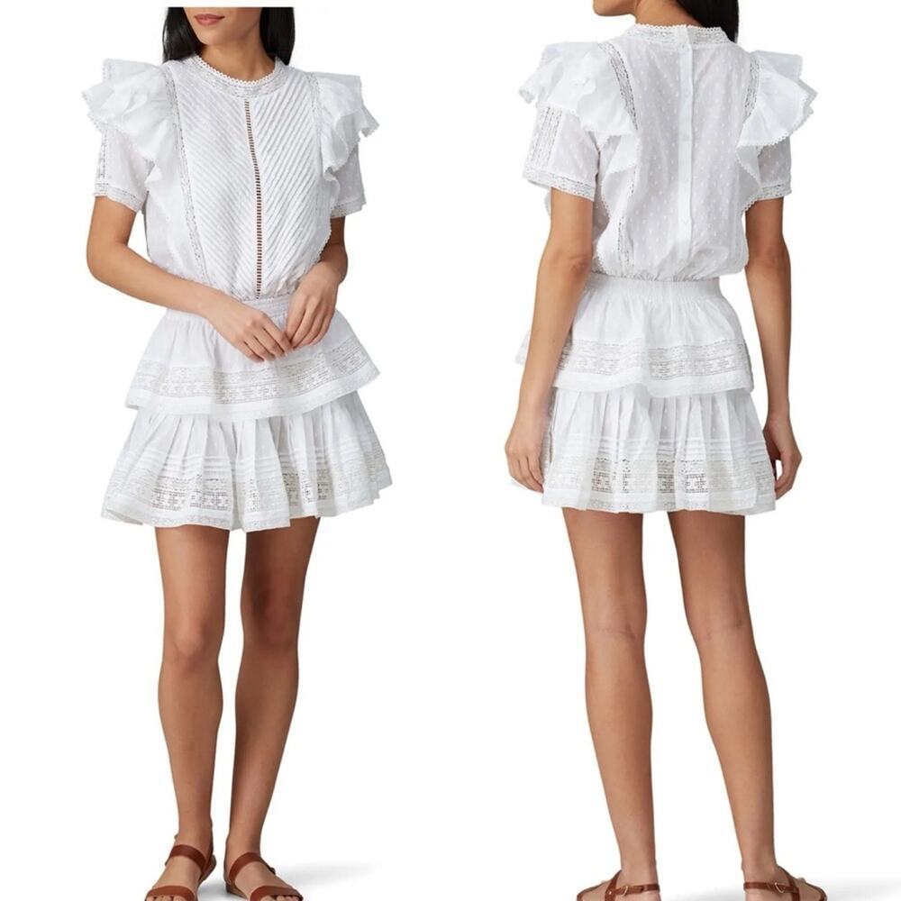 Maia Bergman White Mery Eyelet Tiered Dress Size Medium Coquette